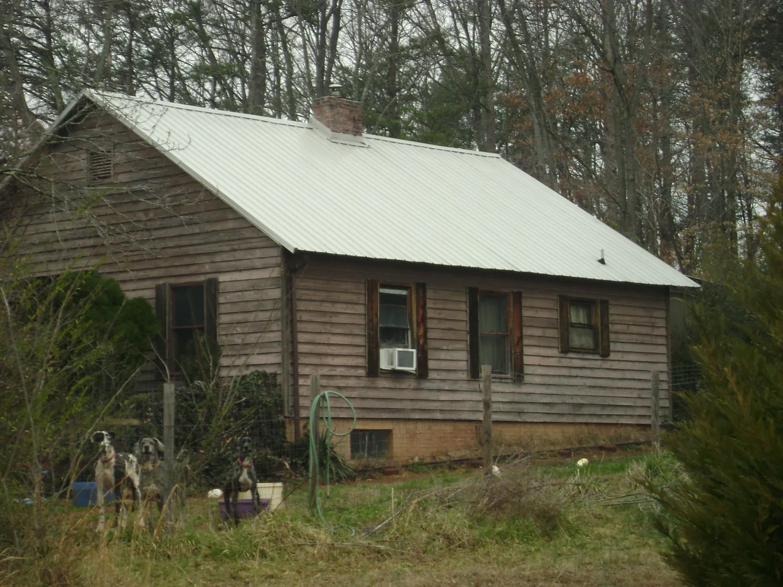 White metal roof on an old wood sided farmhouse, from a Metal Roof Installation job in Holder